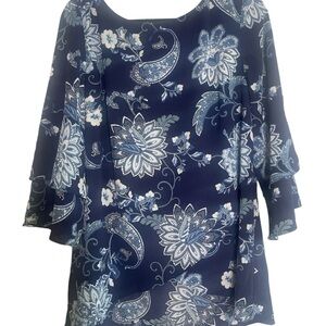 New Directions Blue Floral Top X-Large
